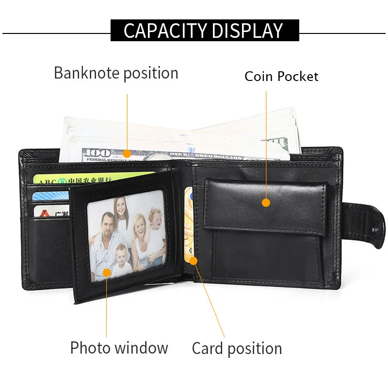 Rfid Blocking Genuine Leather Wallet Men with Coin Pocket Dollar Wallet Real Leather Purse for Men