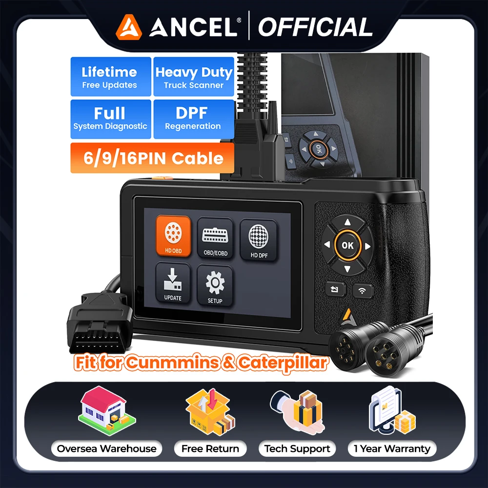 

ANCEL HD431 Сверхмощный сканер грузовиков DPF Regen Reset Полный системный считыватель кодиров для Paccar и Ditroit Дизельный диагностический сканер