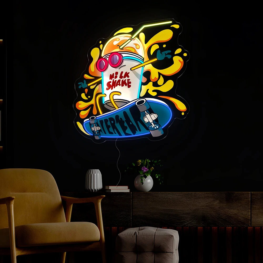 

Milkshake Skateboard LED Neon Sign Personalized Custom Neon Sign for Living Room Home Wall Decoration Light Lamp Bar Club Decor