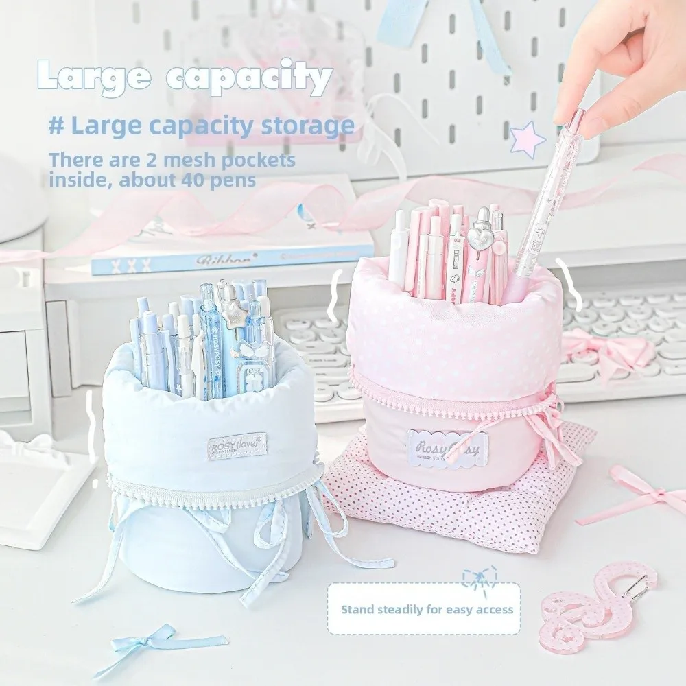 

Портативный пенал из мягкого хлопка с балетным бантом, дизайн для ручек, легкий органайзер для канцелярских принадлежностей в японском стиле