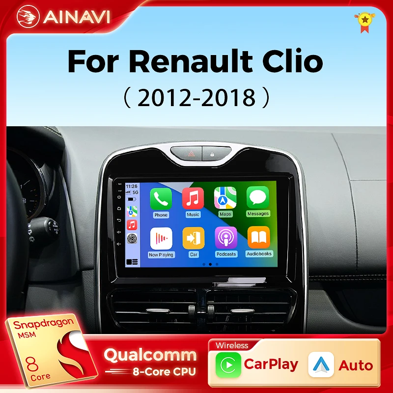 Ainavi Car Radio For Renault Clio 4 2012 - 2018 Wireless Carplay Android Auto Multimedia Player Stereo 2Din 4G Wifi DSP