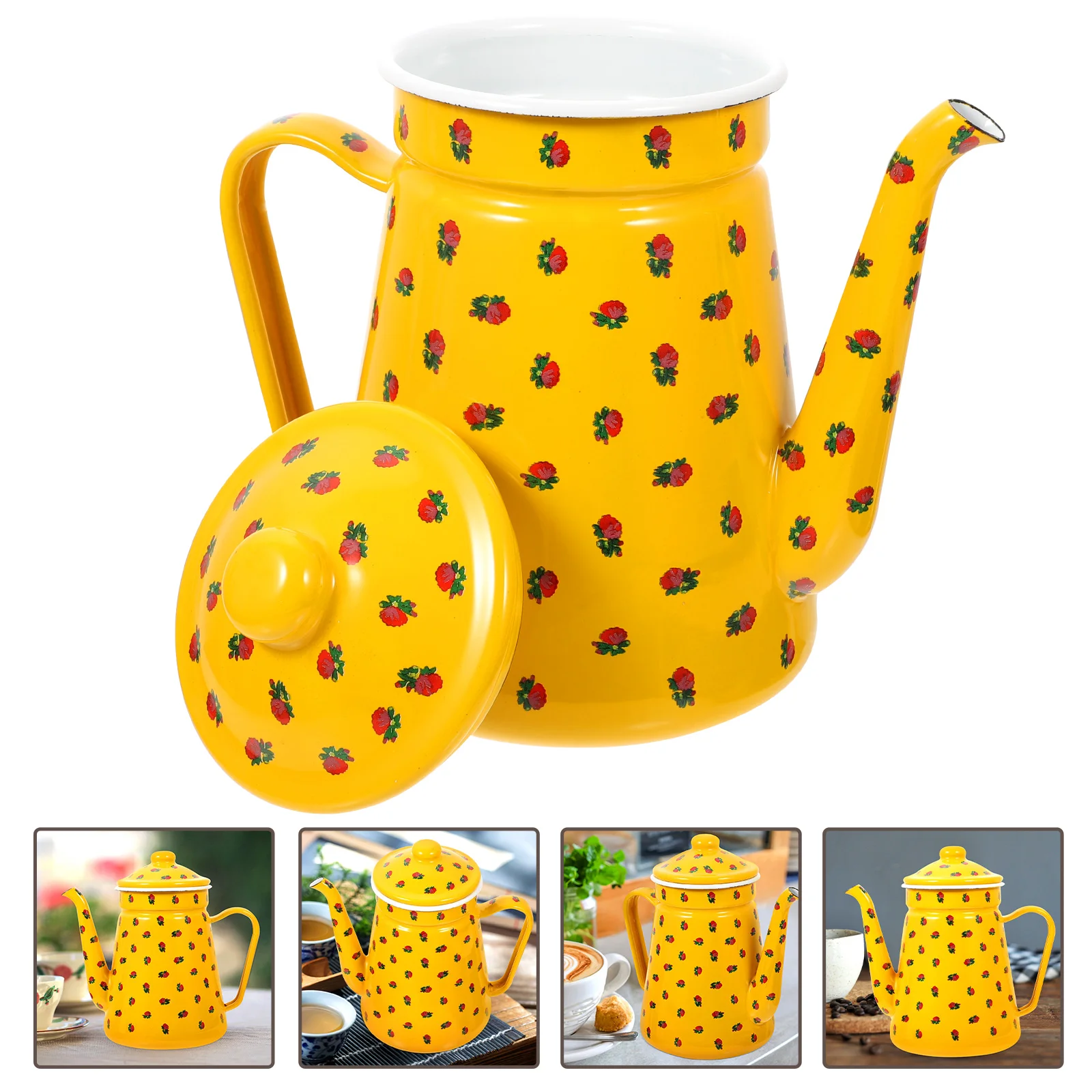 Enamel Coffee Pot Multipurpose Teapot for Campfire Water Storage Kettle Retro Thicken Oil Portable Pots Loose Milk Dispenser