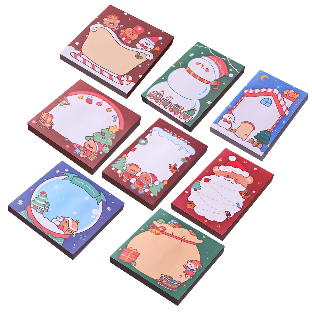 

8 Pcs Notepads Sticky Notes Christmas Memo Sticker Office Household Snowman Daily Small Compact Student