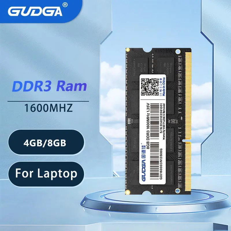 GUDGA 노트북 RAM 메모리, 컴퓨터용 고성능 메모리, DDR3 204 핀 SODIMM, 1.35V, 1333MHz, 1600MHz, 2GB, 4GB, 8GB 