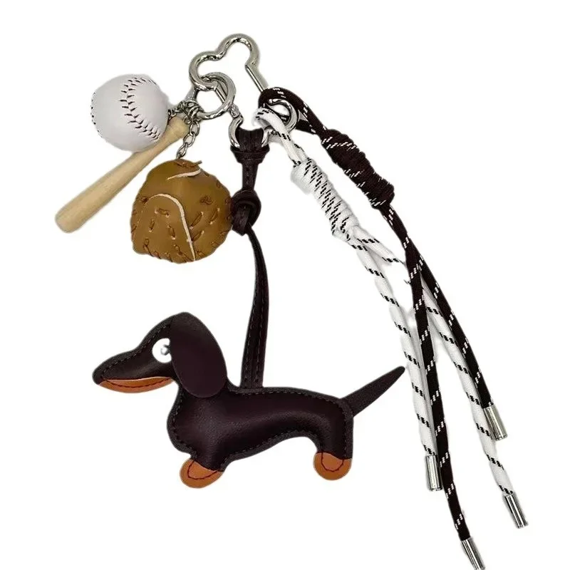 

Dachshund Weaving Rope Alkaline Water Small Bread Keychain Japan Korea Pendant Bag Decoration Pendant Keychain Couple Gift New