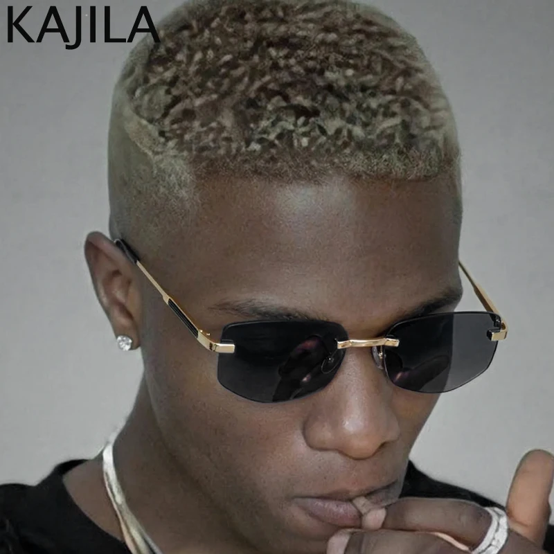 

Y2K Punk Rectangle Rimless Sunglasses Men 2026 Luxury Brand Vintage Polygon Metal Frame Sun Glasses Male Retro Frameless Shades