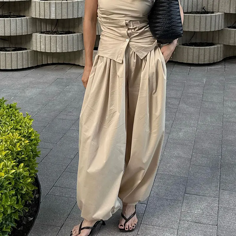 Pantalones Largos de Cintura Alta para Mujer, 100% Algodón, de Alta Calidad, Estilo Casual, Pantalones Anchos de Moda, Ropa para Mujer