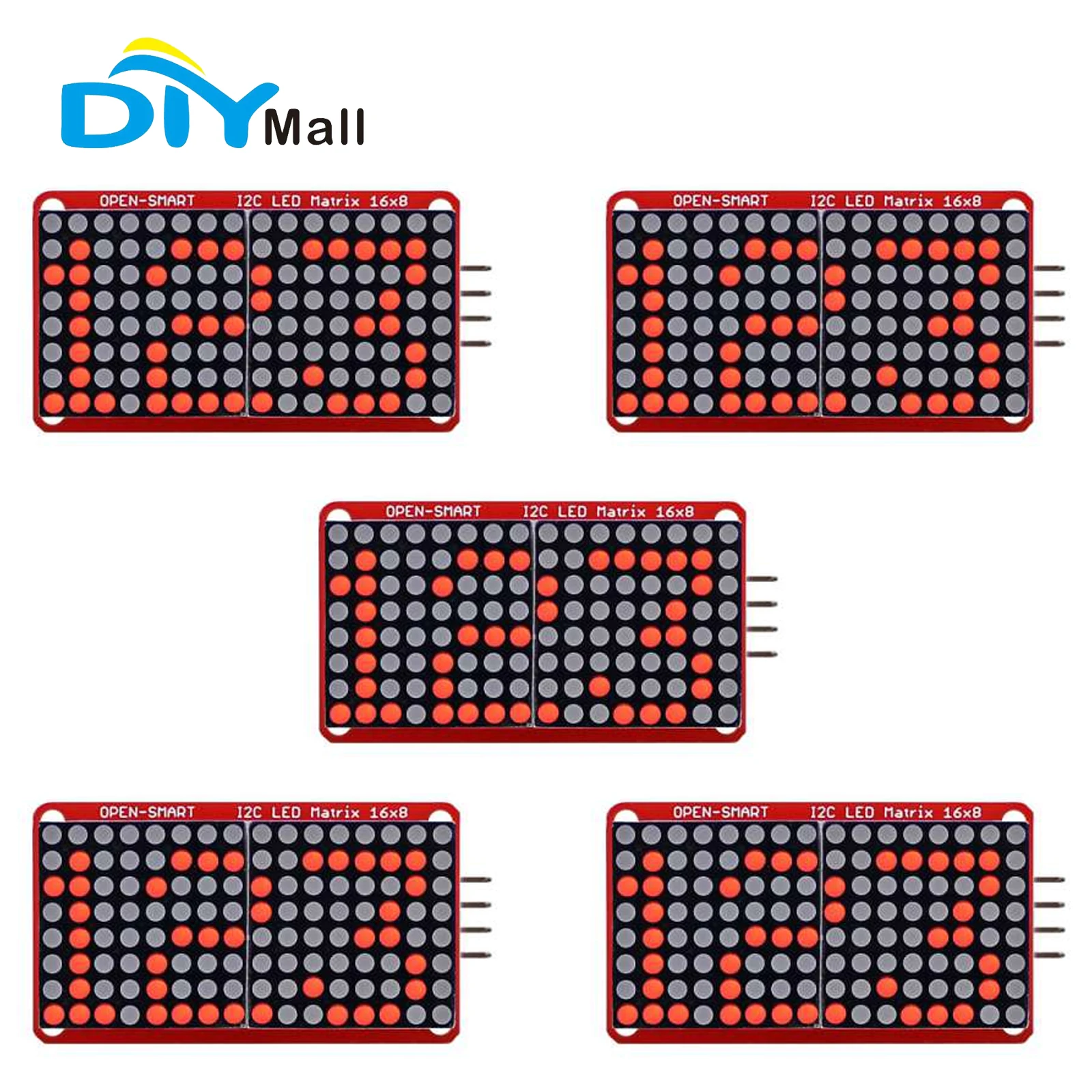 5 шт. OPEN-SMART 16x8 I2C светодиодный модуль матричного дисплея для Arduino, 0,8-дюймовая красная светодиодная матрица с драйвером VK16K33