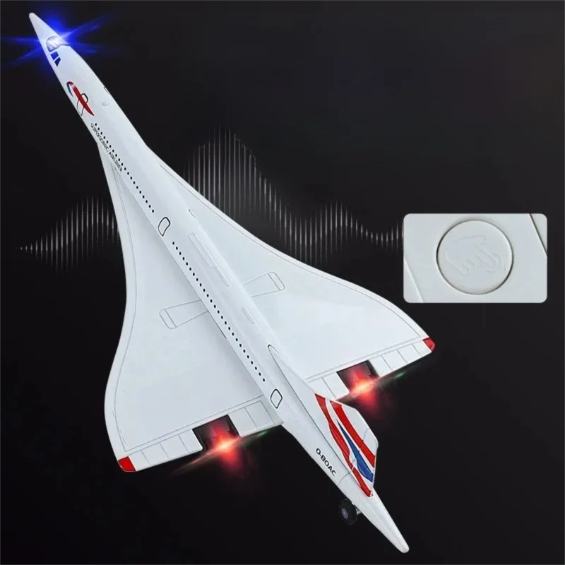 1:168 Alloy Concorde Supersonic Medium Range Transport Airplane Model Metal Passenger Civil Aircraft Model Sound Light Kids Gift