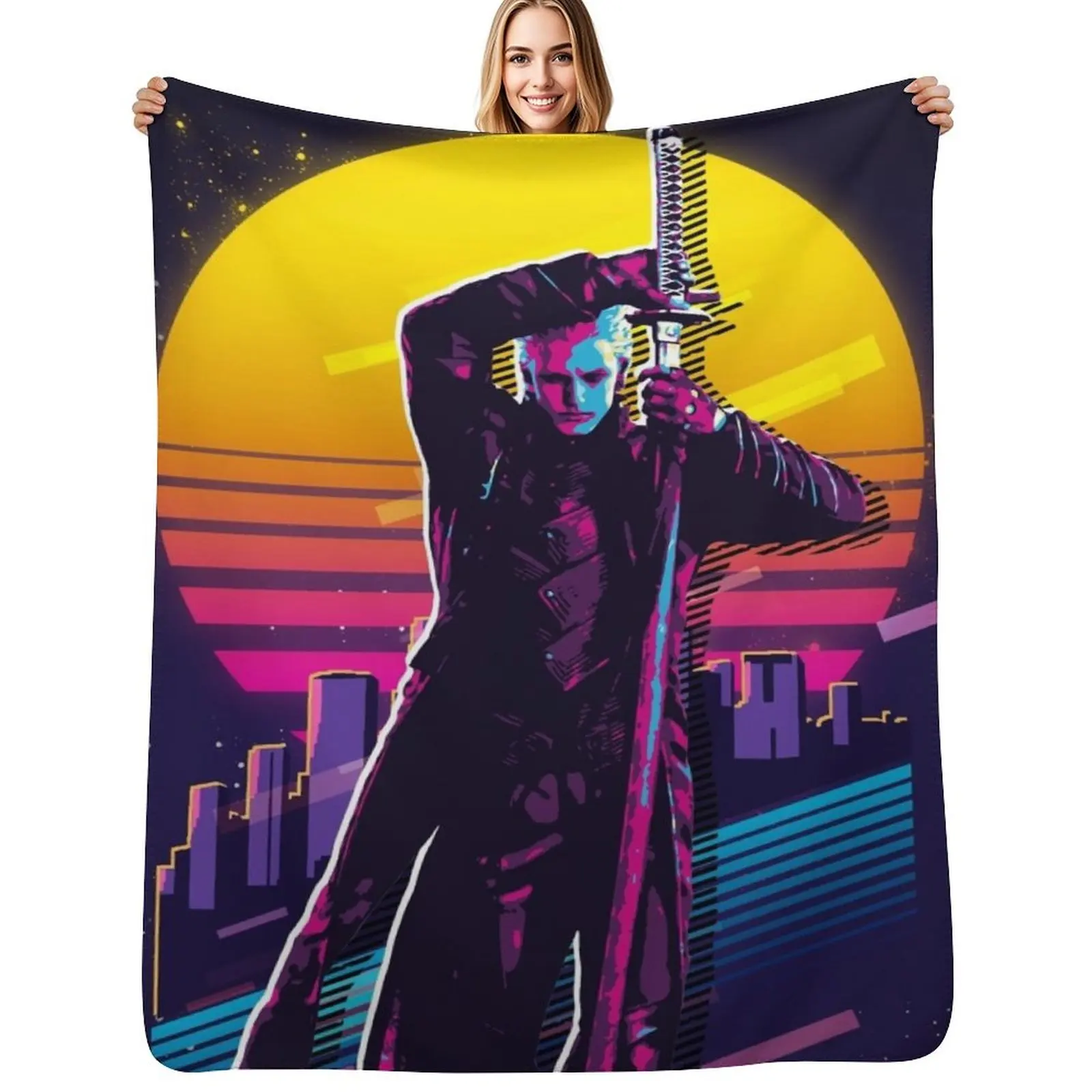 Devil May Cry - Vergil (80s Retro) Throw Blanket Warm Accent Blanket for Living Room Decoration