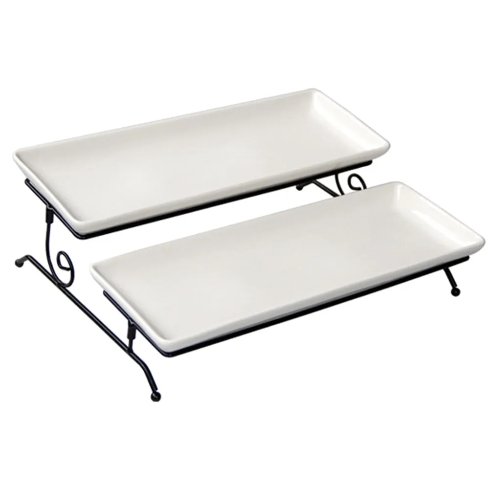 

Removable Double Layer Cake Display Stand Elegant Ceramic Dessert Serving Tray with Sturdy Iron Frame for Parties Tea Events