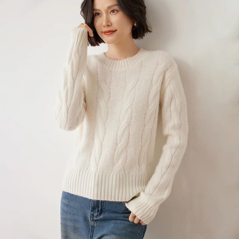 Autumn Winter Women\'s 100% Cashmere Sweater O-Neck High Quality Pullovers Lady Loose Large Size Thicken Knitted Jumper 4 Colour