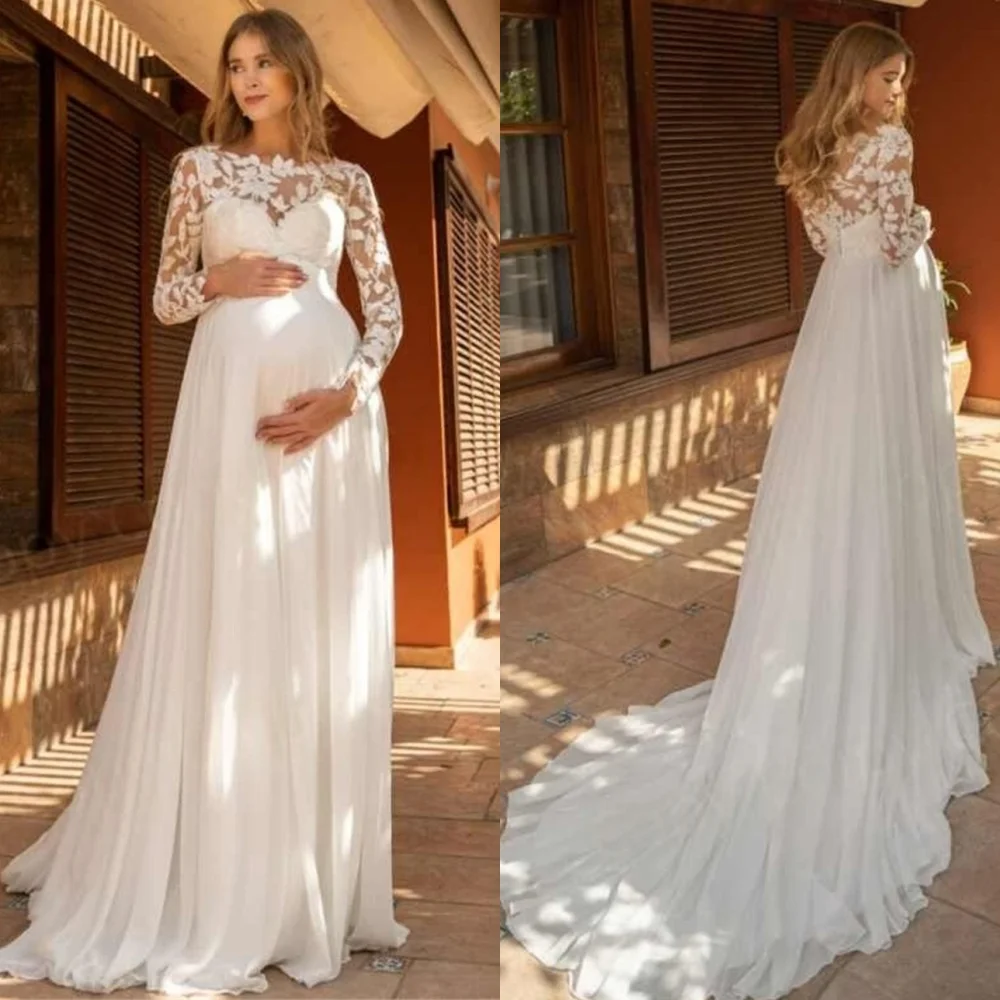

Customized White Tulle Bridal Gowns Temperament Crew Neck Long Sleeves Appliques Wedding Dresses Chapel Train Zipper Back Dress