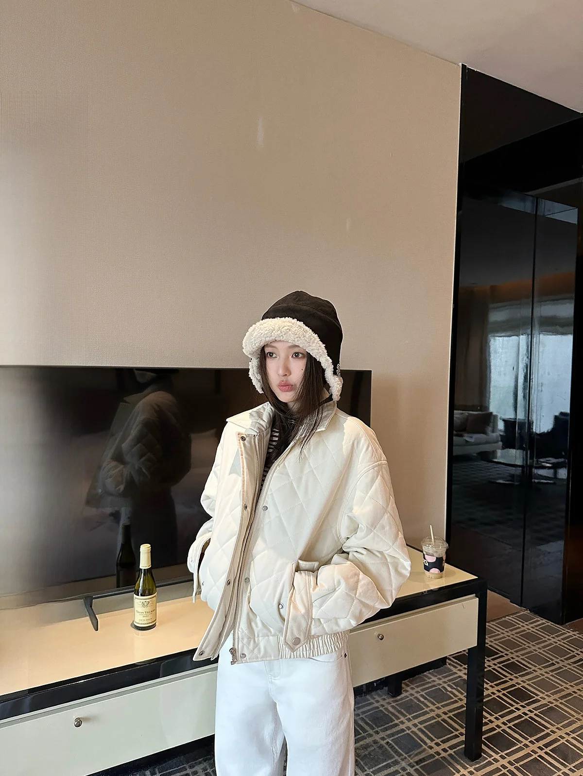 

Ningi Women's Cotton Jaet Zipper Collar Loose Fit Casual Versatile Autumn Winter New Sle Korean Sle Diamond Patterned...