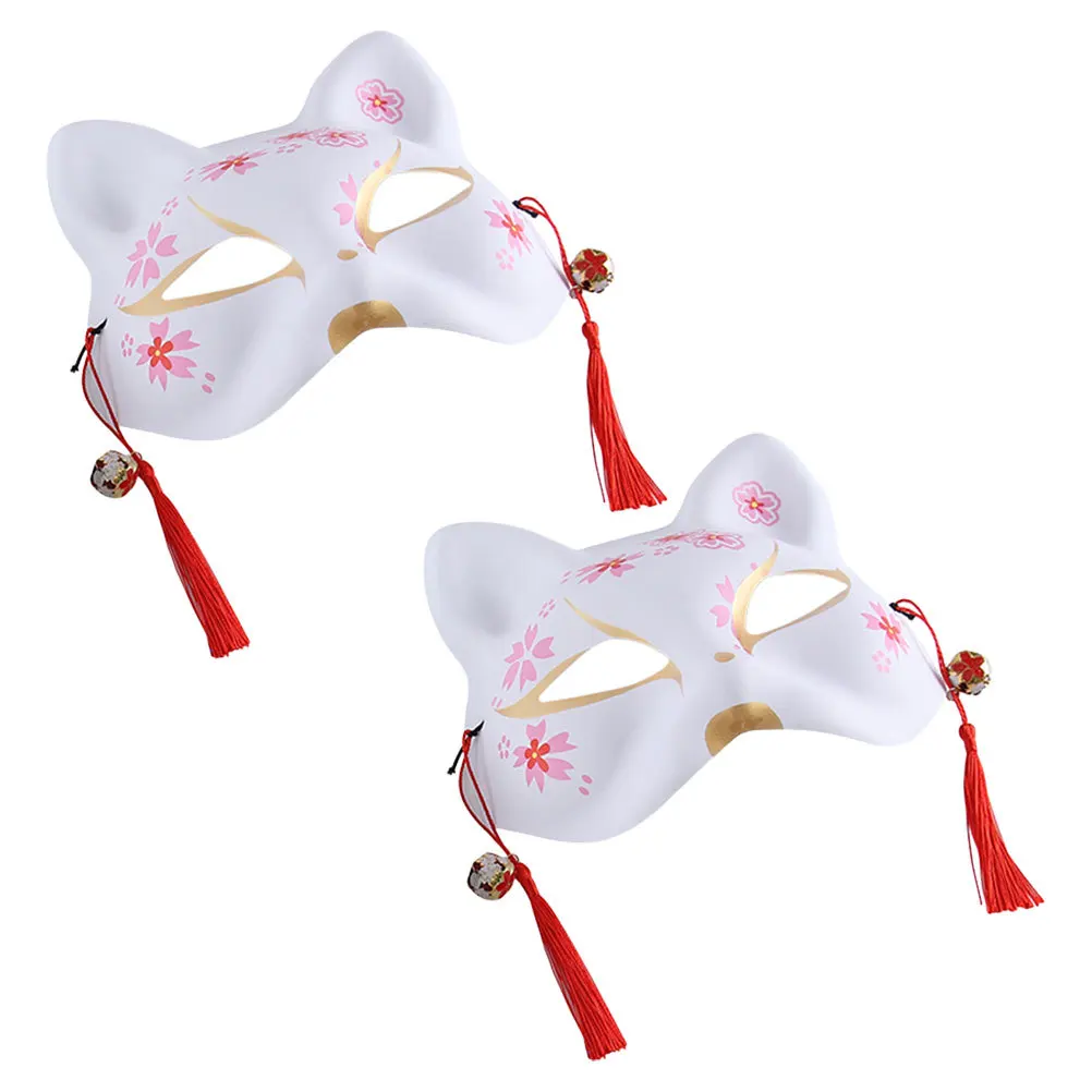 2Pcs Fox Half Mask Japanese Mask Cosplay Party Traditional Design Breathable Comfortable Multiuse Stage Performances Photo Prop
