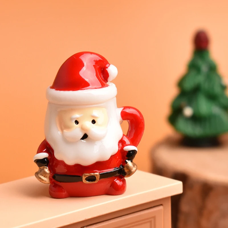 Ornamen Cangkir Teh Mini Santa - Dekorasi Rumah Boneka Resin untuk Kerajinan Natal, Taman Peri & Pajangan Hadiah Liburan