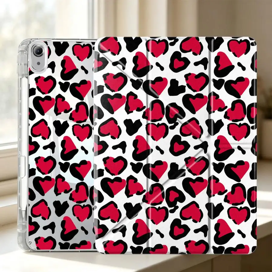 Tablet Case For Samsung Galaxy Tab S8 A11 S7 FE A9 Plus A8 S9 Plus S10 Lite With Pen Slot Cover Red Leopard Pattern