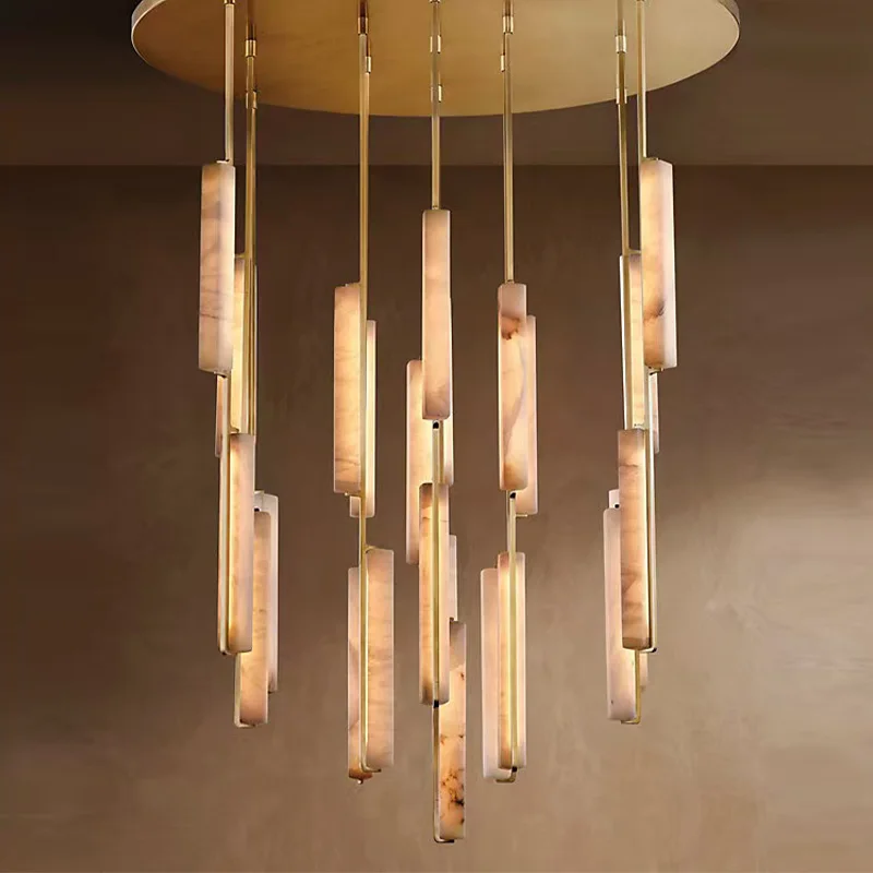 

Contemporary Spanish Imported Marble Chandelier Snowflake Design 3 Color Dimmable Ceiling Light Gold Black Finish lustre