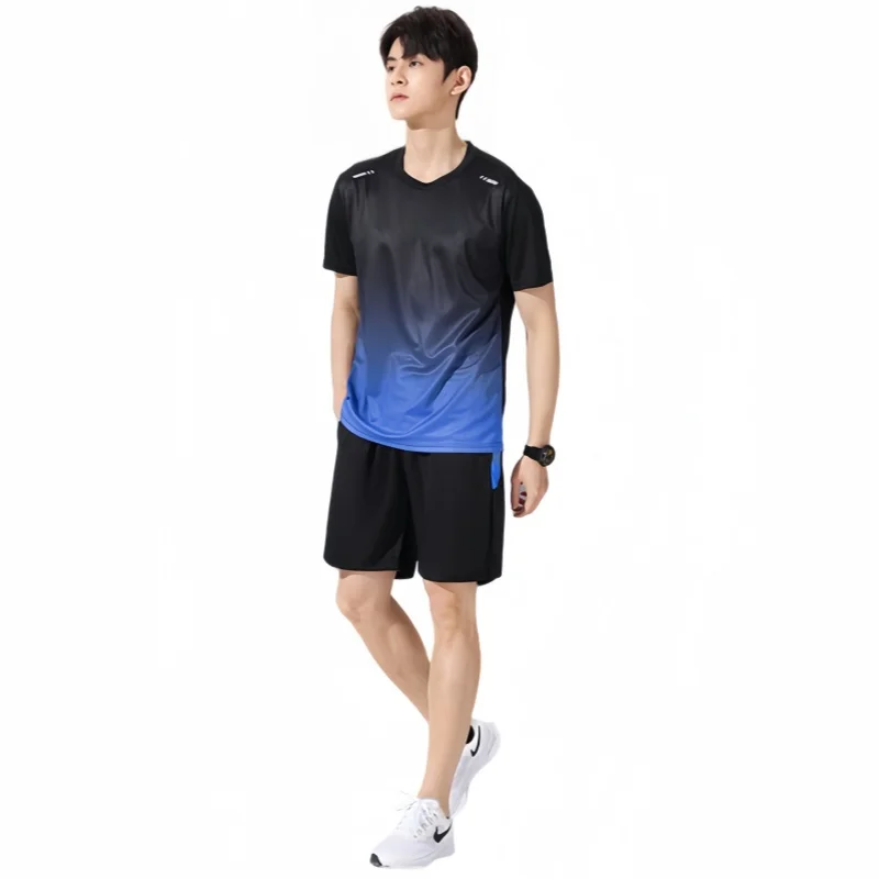 

Men's Summer Quick Drying Tracksuit Ice Silk Breathable Short Sleeve T-Shirt Shorts Outdoor Running Fitness Sportswear Set