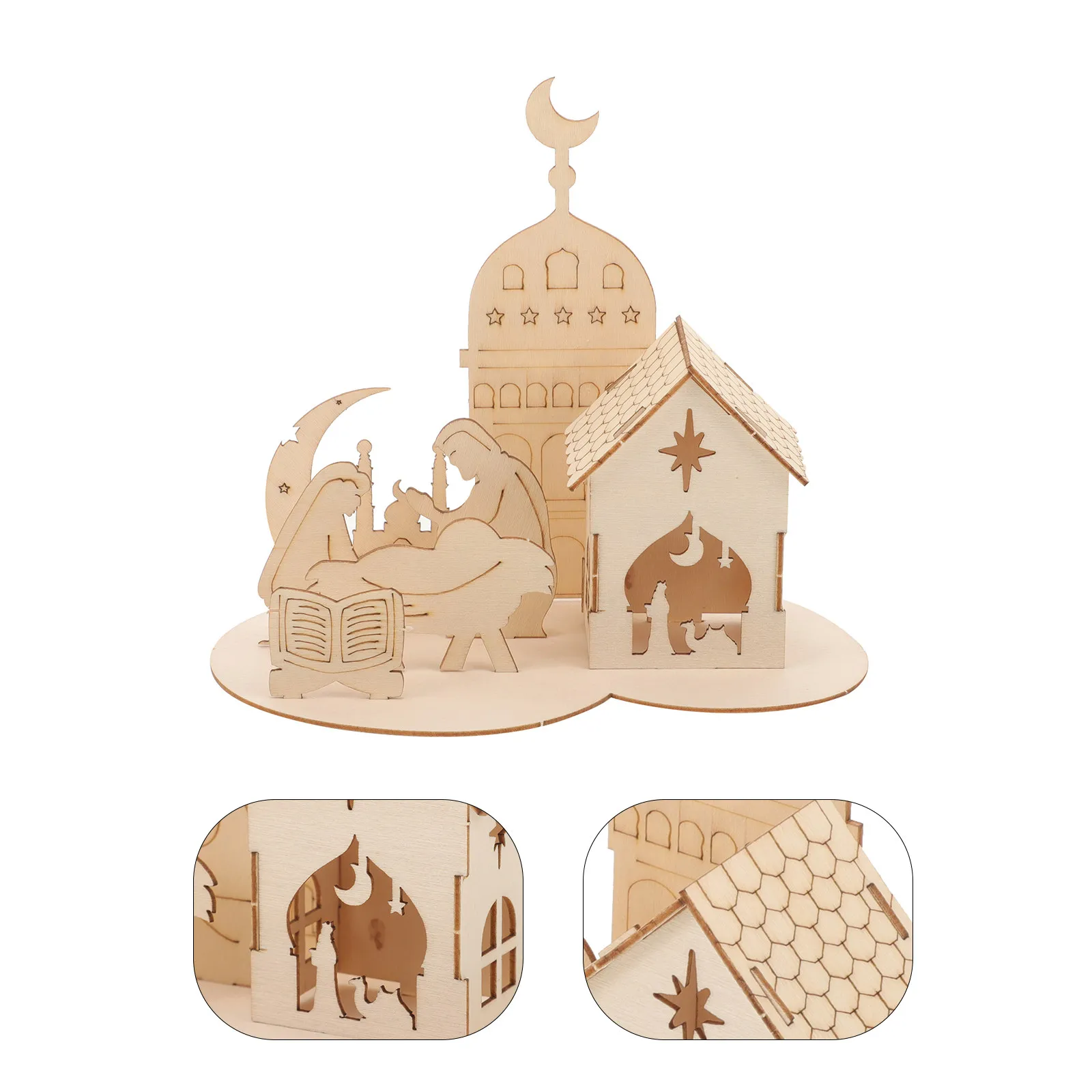 

1 set 1 Set 3D Wooden Puzzle For Kids Eid Mubarak Castle Diy Assembly Educational Game Toddler Wood Puzzles Ages 1-3