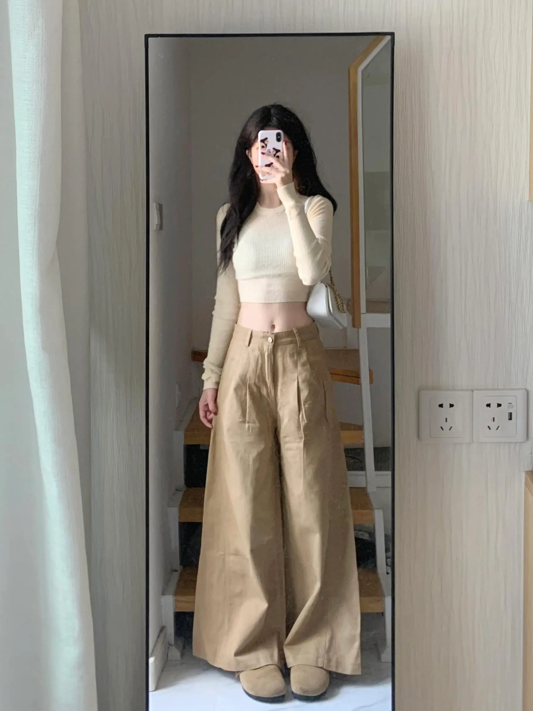 

High Waist Wide Leg Denim Jeans Women's Loose Fit Pleated Khaki Color Spring Vintage Loose Slimming Draping Floor-Length Pants