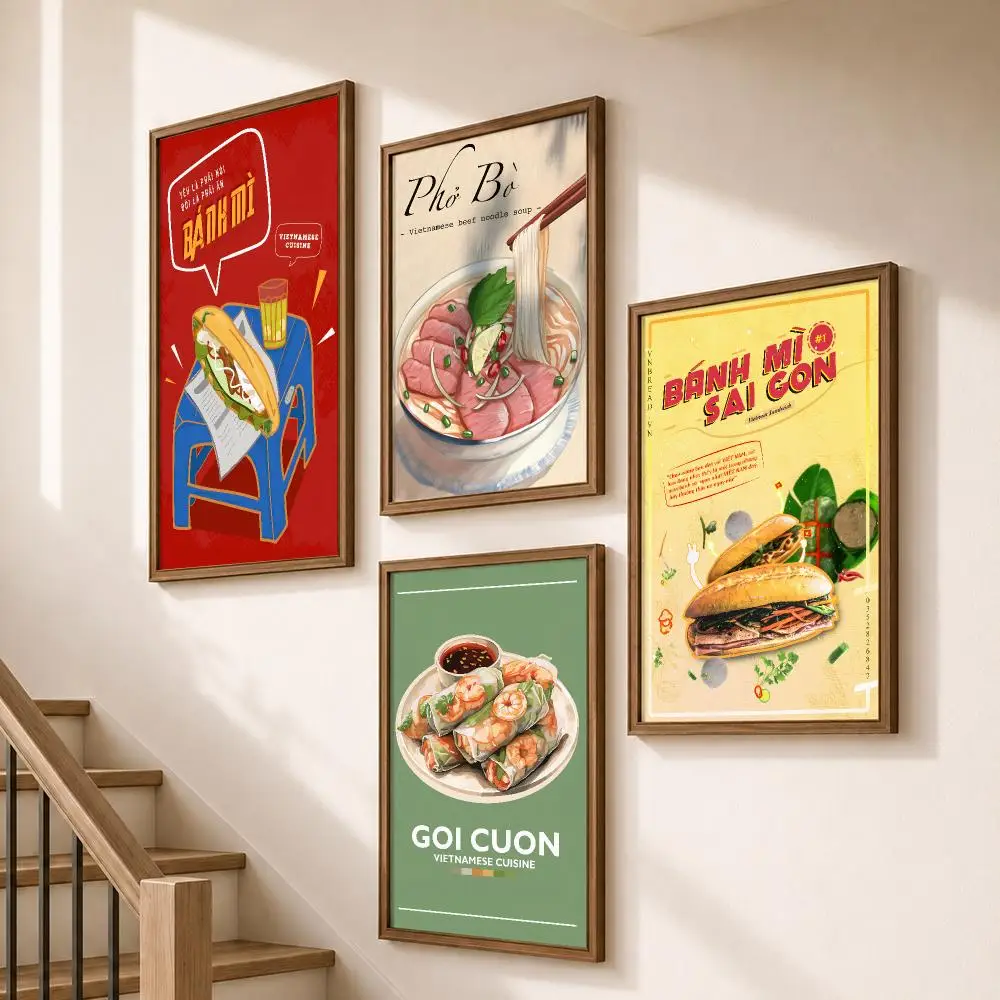 Food Vietnamese Banh Mi Pho Street Eats Poster Modern Aesthetic Wall Art for Home Bar Cafe Bathroom Decor