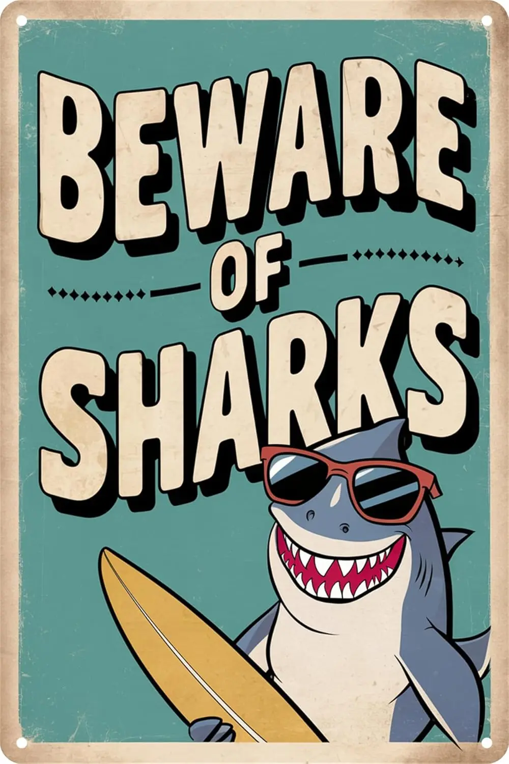 Funny Shark Tin Sign - Beware of Shark Sign for Yard Fence Garage Cave Home Wall Funny Decor Retro Metal Signs 8 x 12 Inche sign