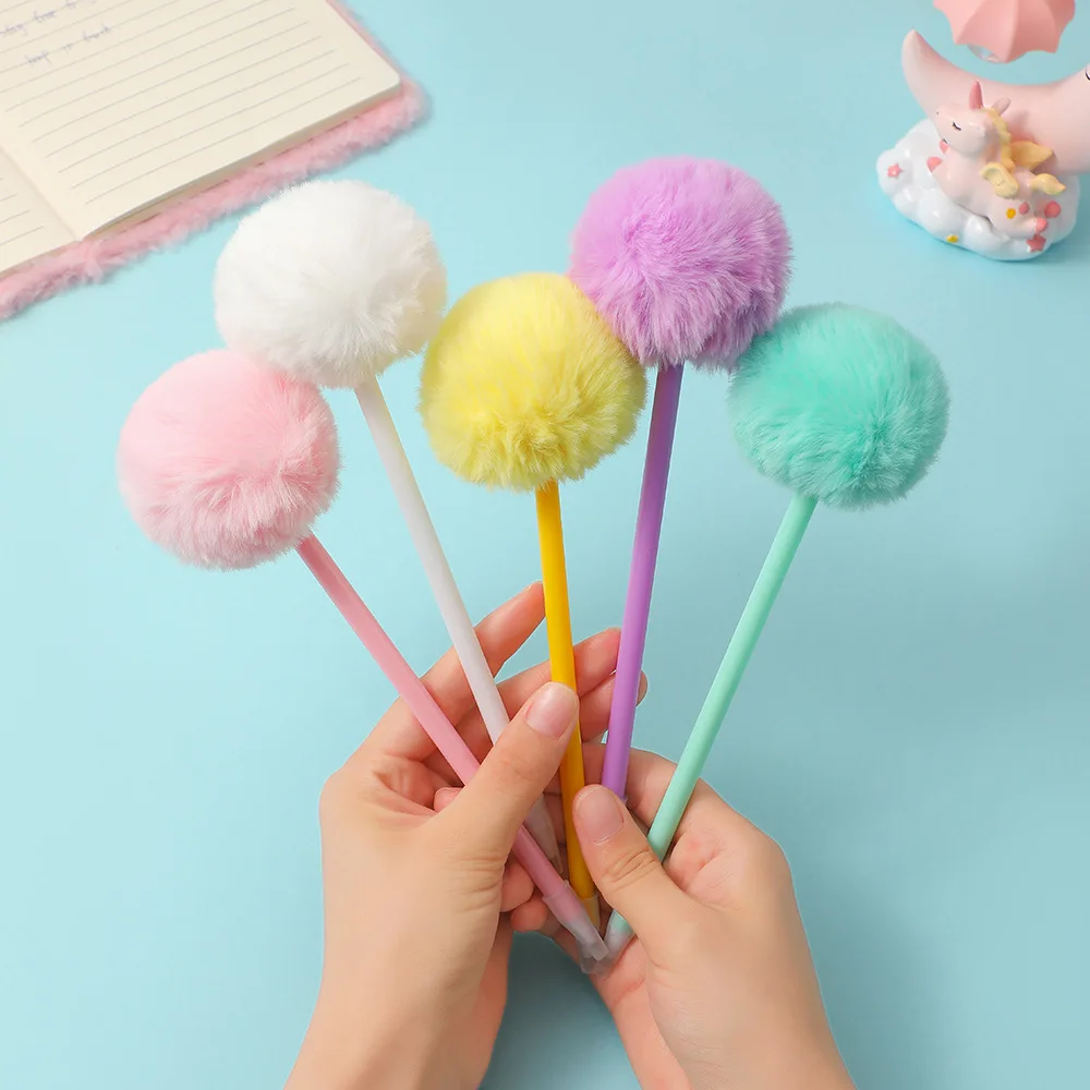 

Cute Furry Pom Ballpoint Handbook Ball-point Pen Adult Funny Ballpoint Pen Writing Journaling Office Writing Tool For Student