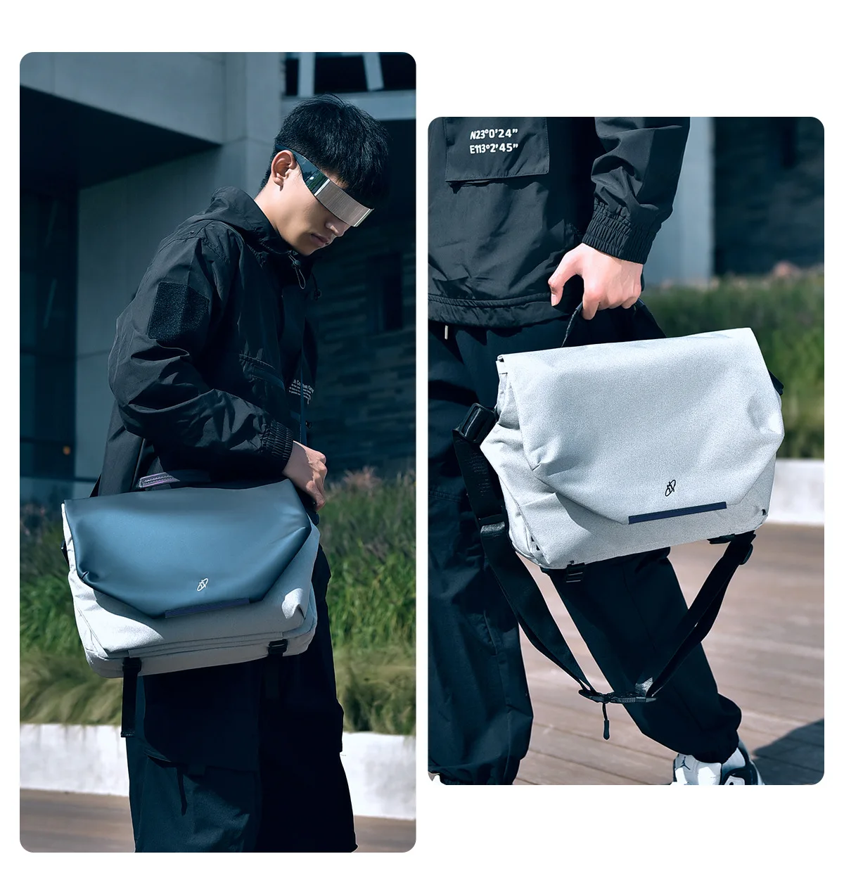 

Shoulder bag men function crossbody bag casual diagonal backpack carry waterproof Oxford cloth large capacity shoulder bag