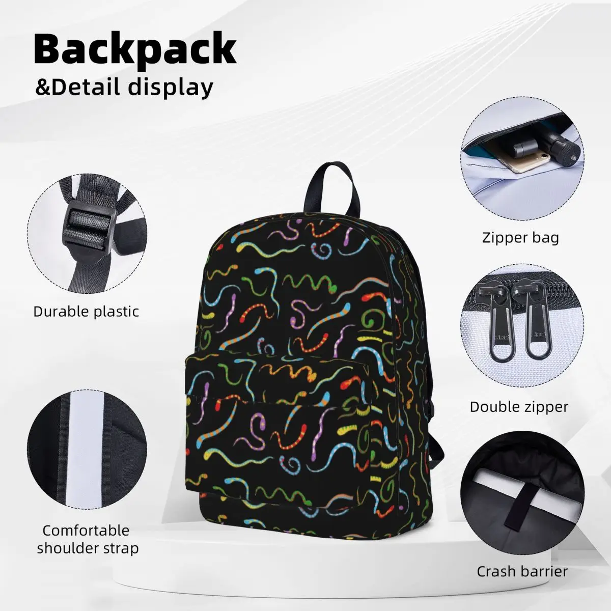 Cute Snake Pattern Backpacks Boy Girl Bookbag Children School BagKids Rucksack Travel Rucksack Shoulder Bag Large Capacity