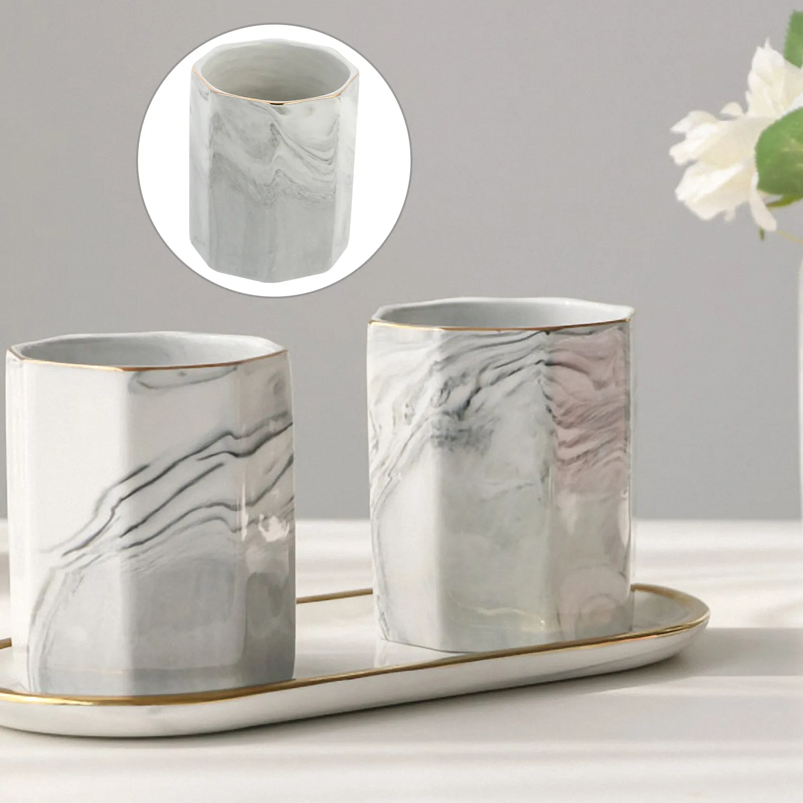 Multifunctional Ceramic Desk Organizer Pens Makeup Brushes Cosmetics Lipstick Toothbrush Napkin Gym Bathroom Camping