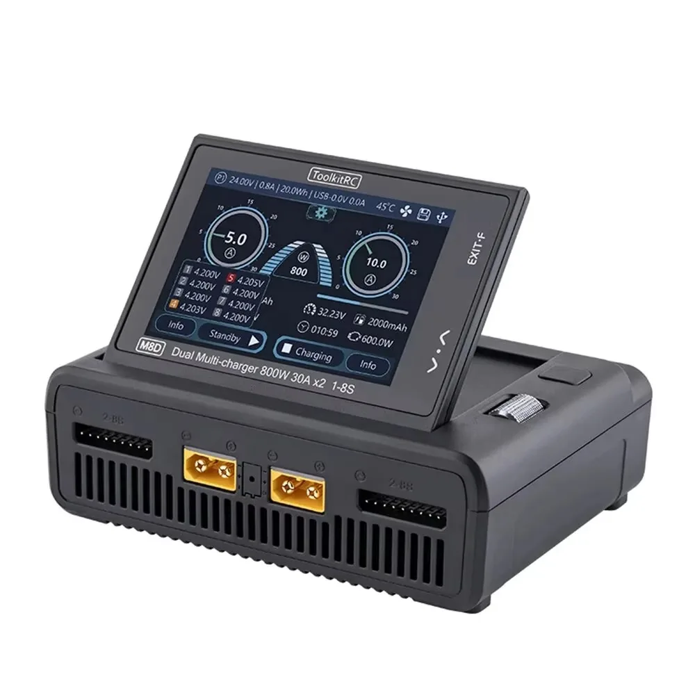 ToolkitRC M8D 1600W 50A DC Balance Touch Screen Charger, 65W Dual Fast Charge Channel for 1-8S LiPo Battery, FPV Drone RC Car