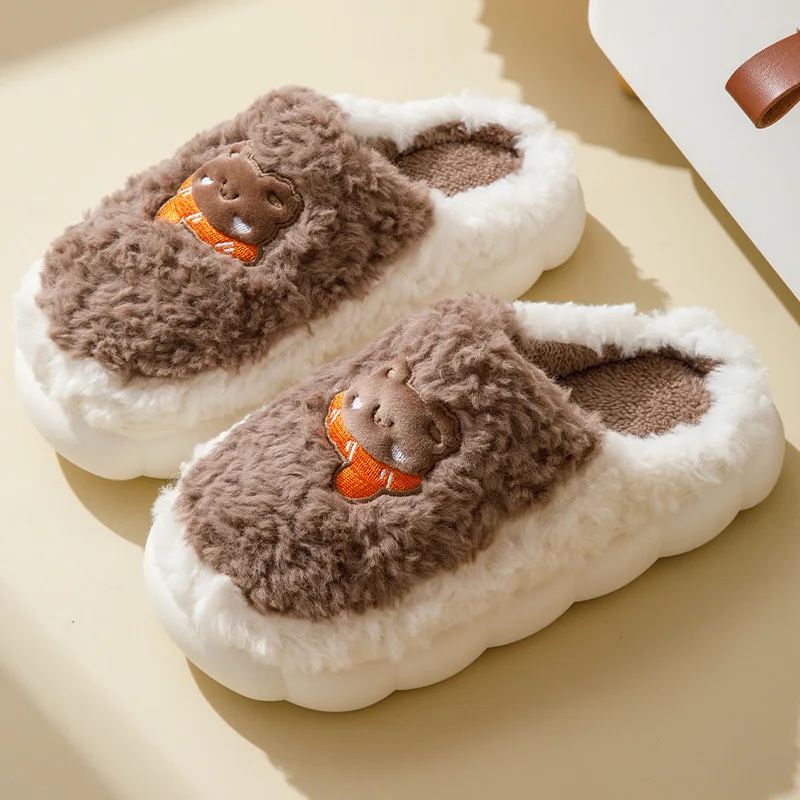 Lamb Slippers Women's Home Anti-slip Couple Warm Plush Slippers Personalized Deodorization Men Shoes Slippers Men Wear-resistant