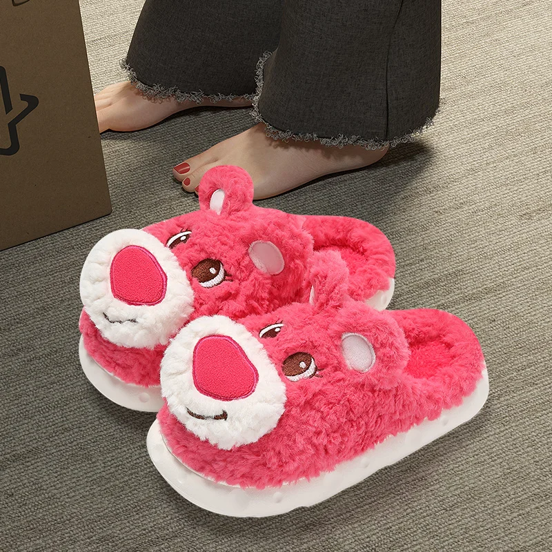 Cute Parent-child Slippers Child Outdoor Warm Velvet and Thickening Slippers Beautiful Non-Slip Indoor Home Flat Shoes for Kids