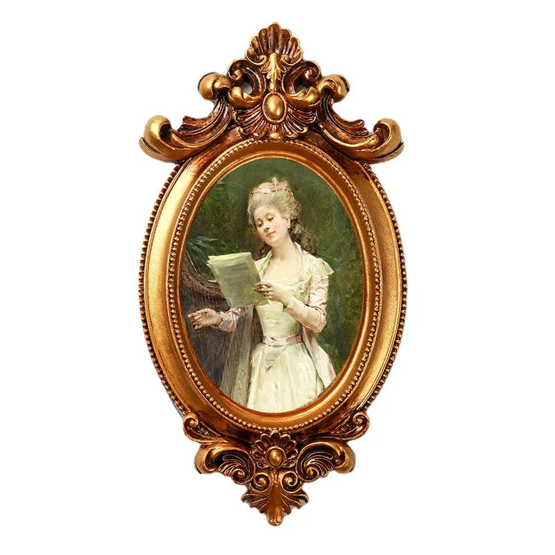 

Mutihome Room Deco European Retro Carved Resin Photo Frame Retro Wall Decoration Photo Frame Carved Painting Frame 12X2X23cm