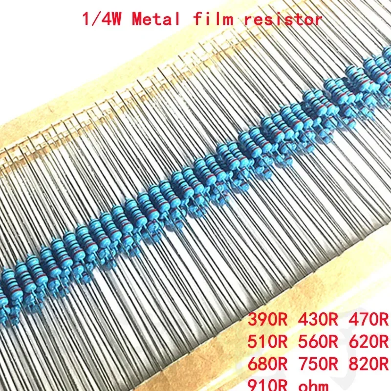 

100piece 1/4W Metal Film Resistor 1% New 390R 430R 470R 510R 560R 620R 680R 750R 820R 910R Ohms Accurate High Good Quality DIP