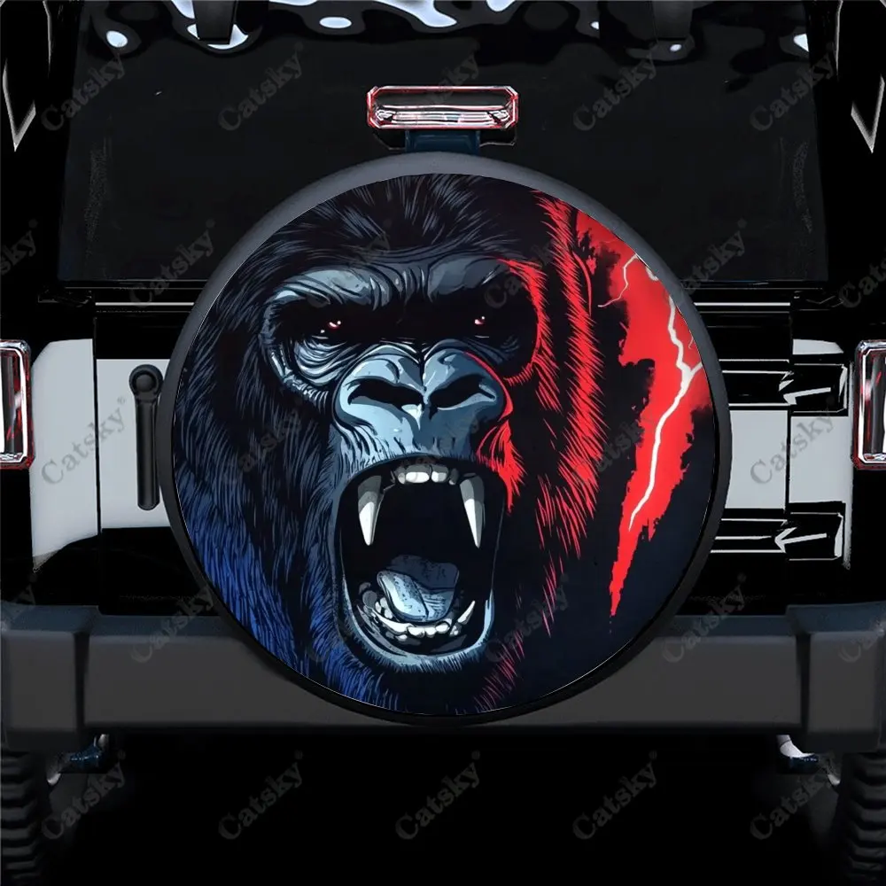 Gorilla with Mouth Open Print Universal Spare Tire Cover Auto Accessories Wheel Cover Protect for Trailer RV SUV Truck Camper