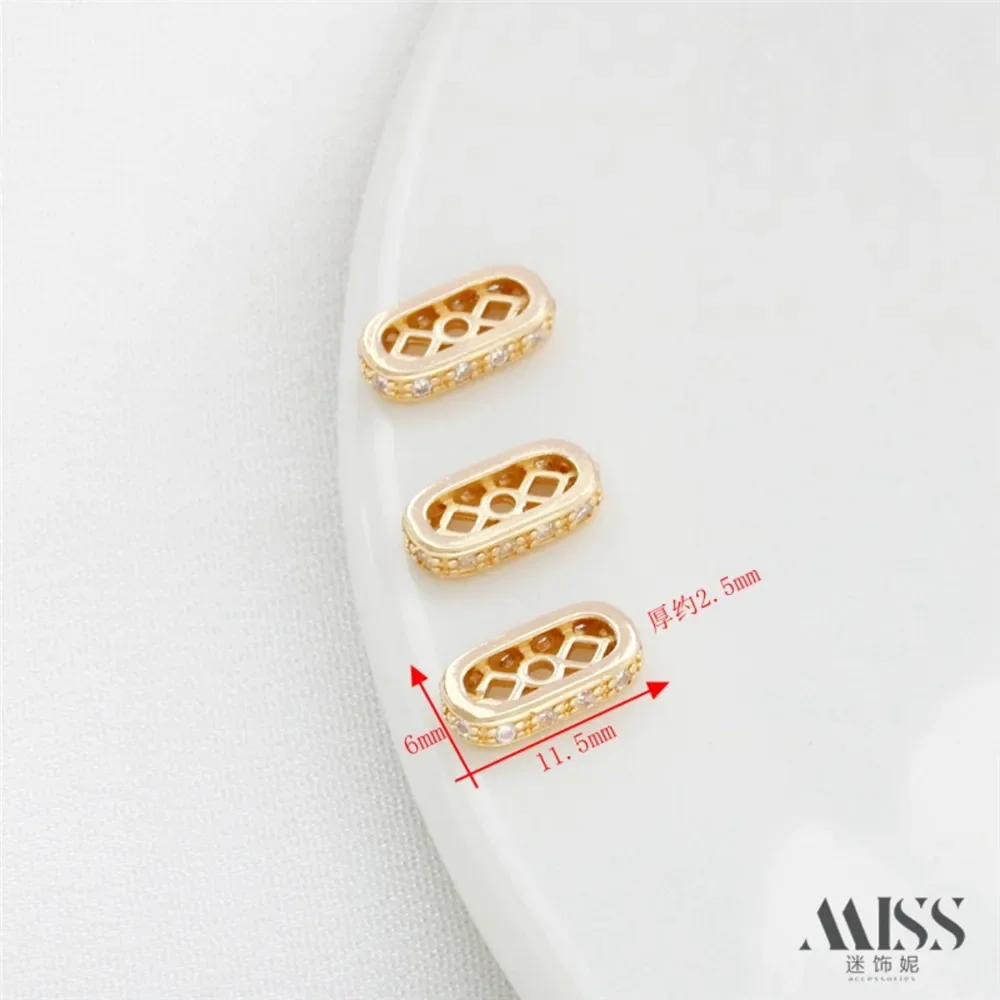

14K Gold-plated Zircon Porous Elliptical Buckle Spacer Batch Flower Three Row DIY Pearl Card Slot Accessory
