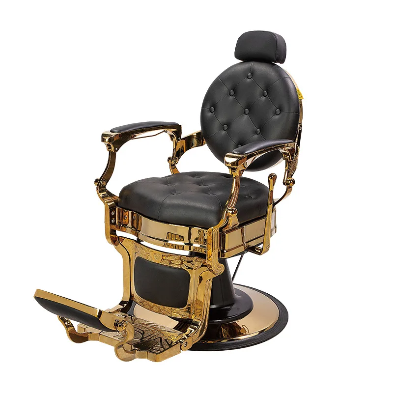 

Gold Plating Retractable Hair Cutting Swivel Big Pump Barbershop Special Chair