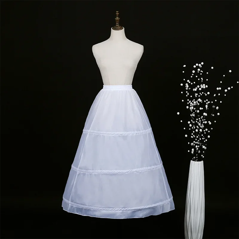 Women's 3 Hoops Waistband  Petticoats A-line Floor Length Underskirt Crinoline for Wedding Bridal Dress