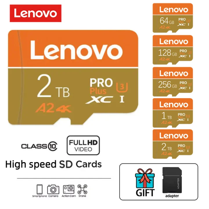 Lenovo Mini SD Card ad alta velocità 2TB C10 4K scheda di memoria U3 A1 SD Flash Card per steam deck gaming Drone dispositivo Audio Micro TF Card