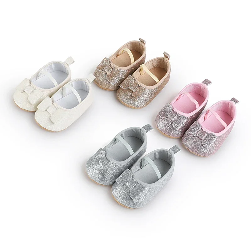 Tregren  Toddler Infant Baby Girl Mary Jean Flats Sparkly Bow Walking Shoes Close Toe Soft Sole Princess Shoes for Spring Fall