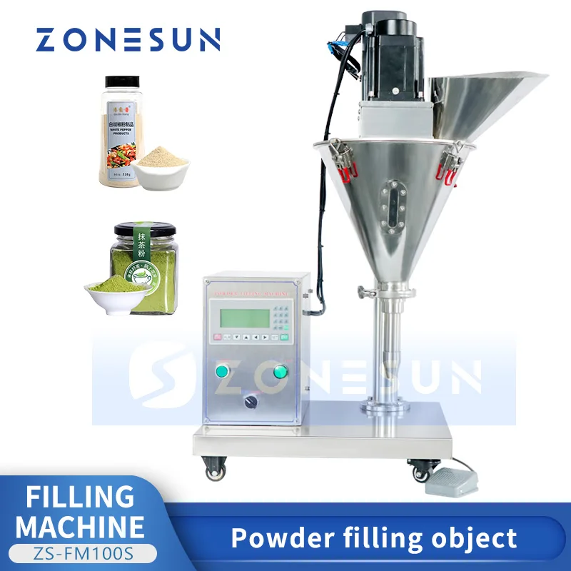 ZONESUN Electric Semi-Automatic Auger Powder Filling Machine 1-100g Dosing Gypsum Toner Flour Powder Bottle Filler ZS-FM100S