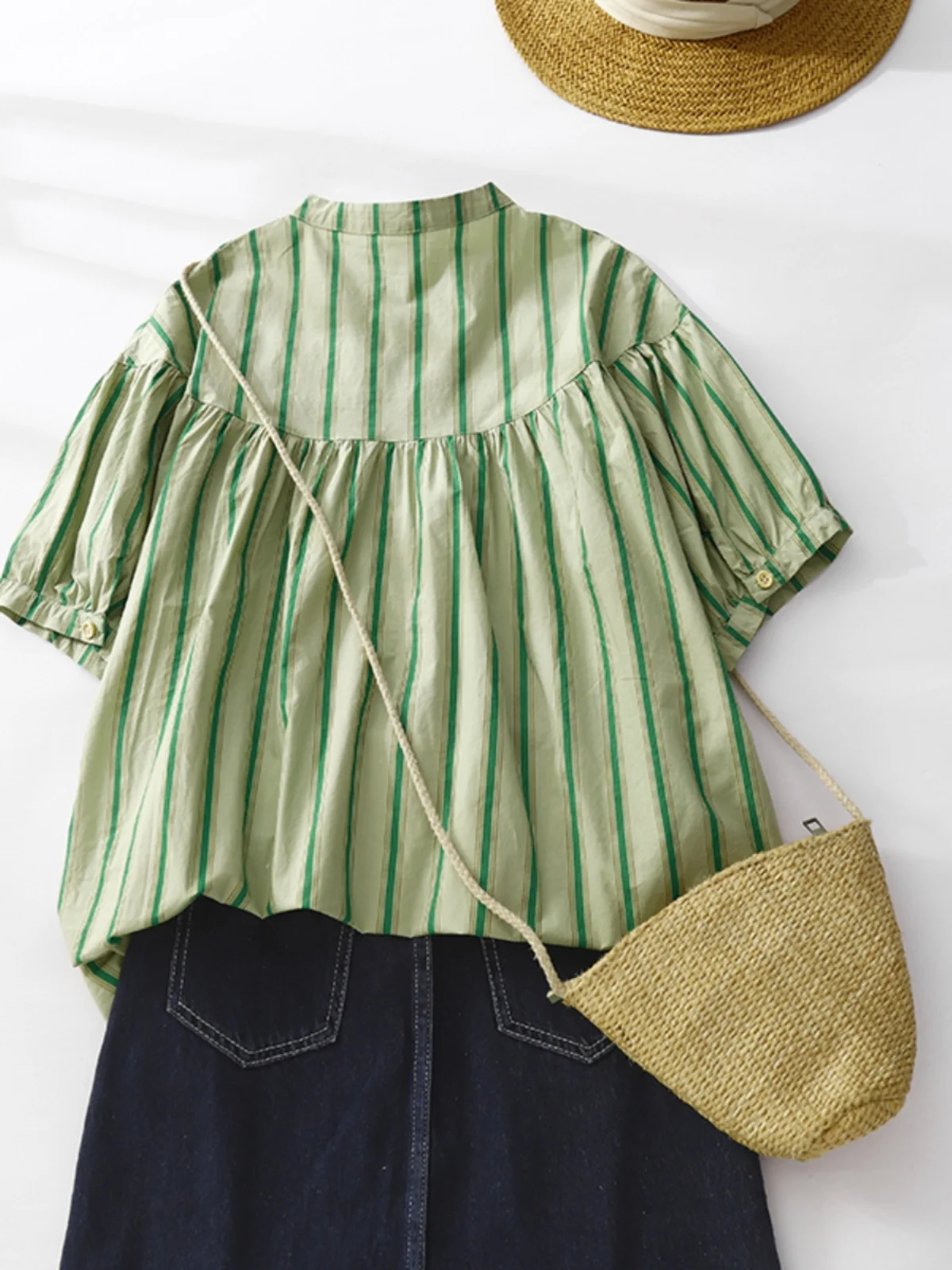 العلامة التجارية الجديدة اليابانية Sle مخطط دمية irt ort Sve الوقوف طوق التخسيس المرأة الأعلى خمر تخفيف Sle فضفاضة تناسب #2