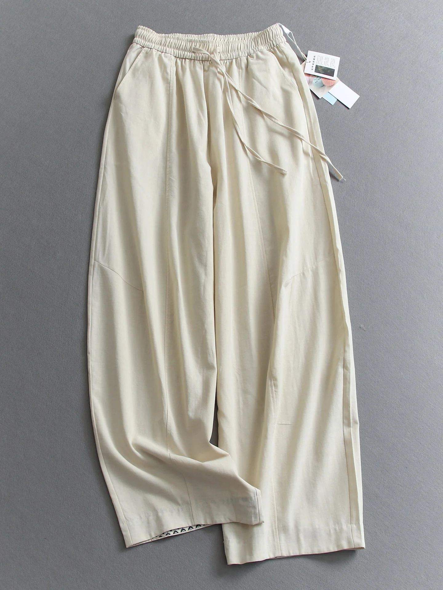 Comfortable Breathable Women's Casual Pants Mixed Fiber Elastic Waist Wide Leg Knife  Loose Fit Casual Trousers