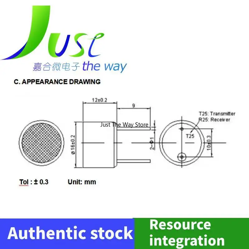 5pcs 1625 Ultrasonic Sensor 25KHz 25T Transducer Open Type 16*12MM Car Transmitter Sensor For Repeller Or Distance Detecting