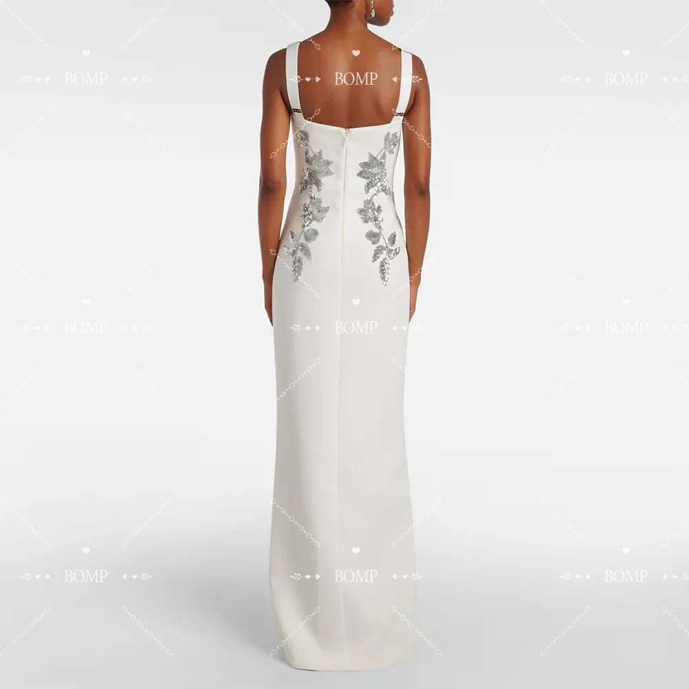 BOMP 우아한 아이보리 이브닝 드레스 웨딩 머메이드 정장 파티 드레스 스트랩 두바이 프롬 드레스 바닥 길이 아플리케 맞춤 제작