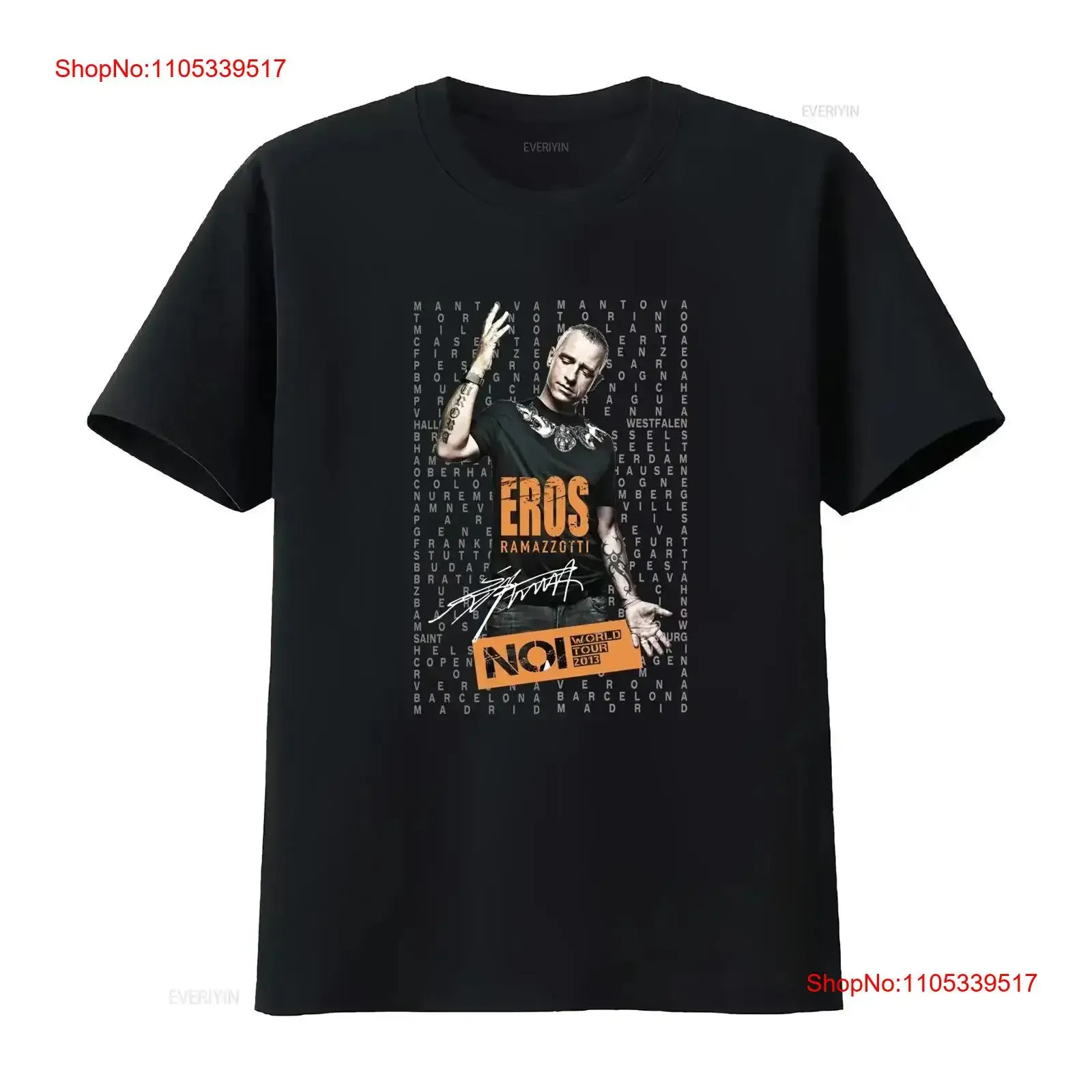 Camiseta Eros Ramazzotti de la gira mundial de NOI 2013, negra, para hombre, talla 5XL, Y588, estilo vintage, lavada, elástica, versátil y suave.