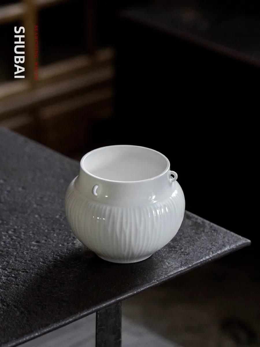 

Чайный сервиз в стиле династии Мин: чаша для чая из белой фарфоровой керамики, нержавеющая, ручной работы, для китайской кухни, аксессуар.