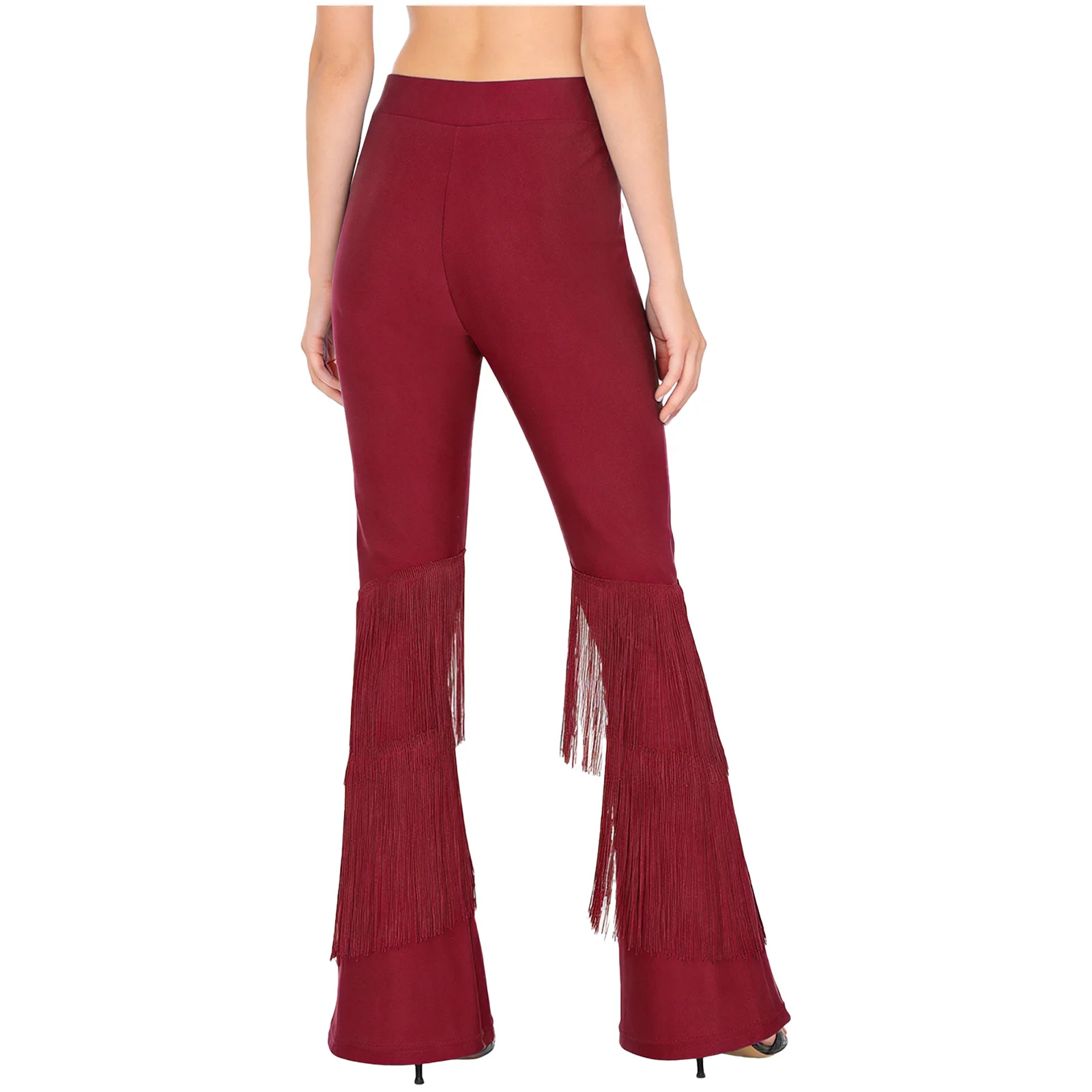 Damen-Latein-Tango-Tanzhose, elastischer Bund, ausgestellte Hose mit abgestufter Quaste an den Beinen, Rumba-Salsa-Übungshose
